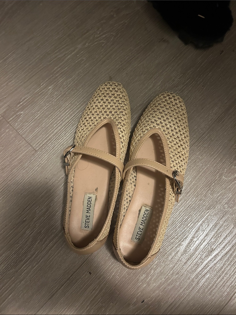 Steve Madden Woven Tan Mary Jane Flats with Buckle Strap